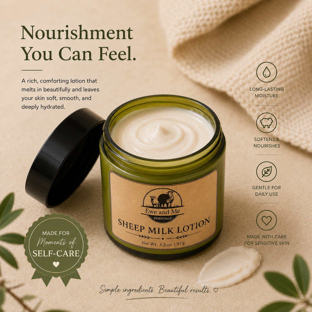 Nourishment you can feel - rich, comforting sheep milk lotion